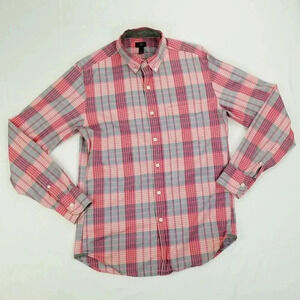J Crew Tartan Small Red Pink Gray Plaid Button Down Long Sleeve Cotton Shirt Men